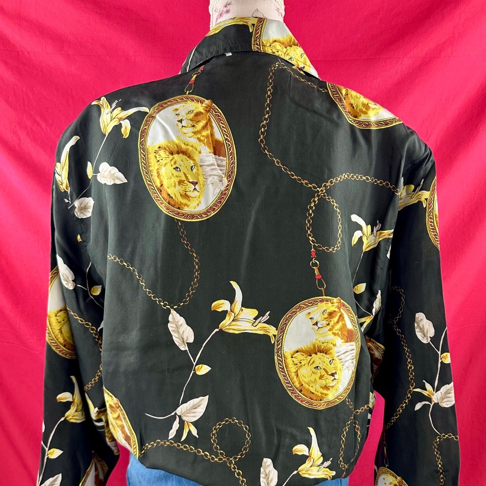 Vintage Silk Lion Print Bomber Jacket 90s Baroque Chain Windbreaker Medium - Picture 8 of 17